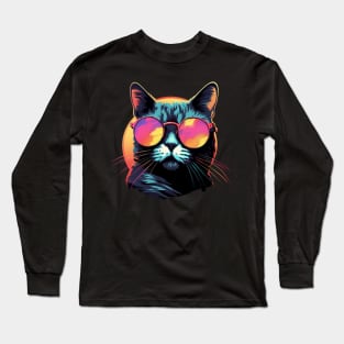 Retro Wave American Shorthair Cat Shirt Long Sleeve T-Shirt